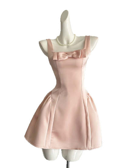 Retro Square Neck Sleeveless A-Line Cocktail Dress with Bow