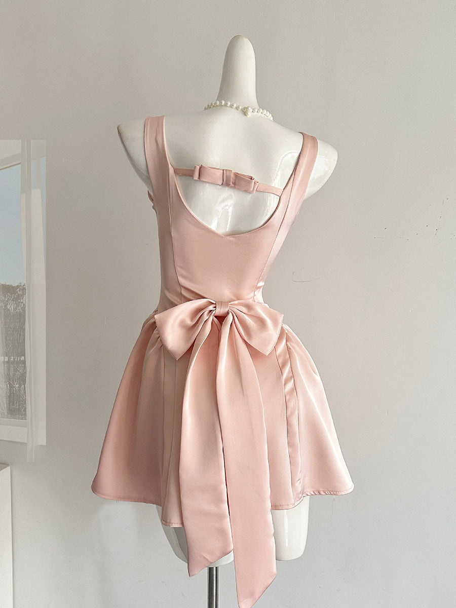 Retro Square Neck Sleeveless A-Line Cocktail Dress with Bow