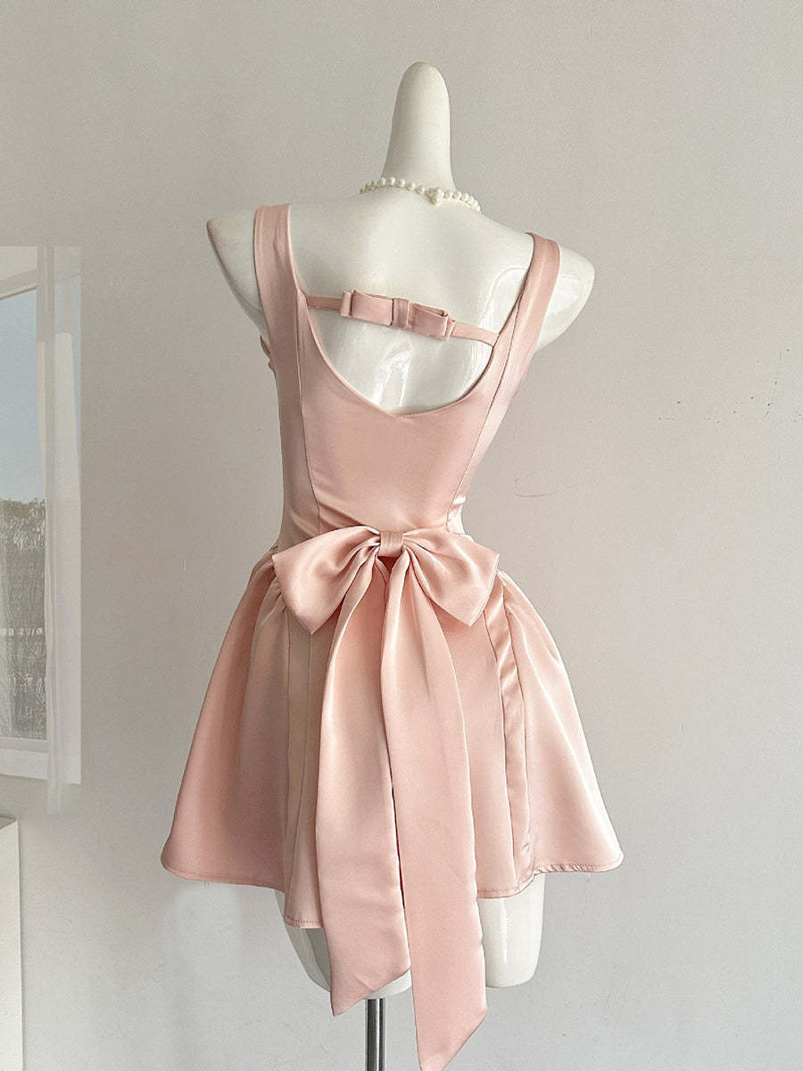 Retro Square Neck Sleeveless A-Line Cocktail Dress with Bow