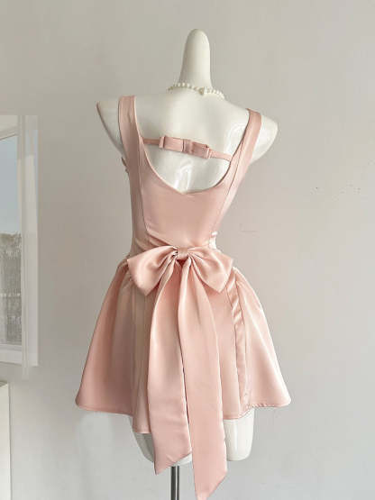 Retro Square Neck Sleeveless A-Line Cocktail Dress with Bow