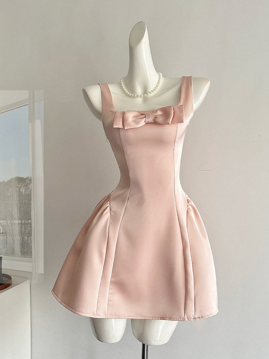 Retro Square Neck Sleeveless A-Line Cocktail Dress with Bow