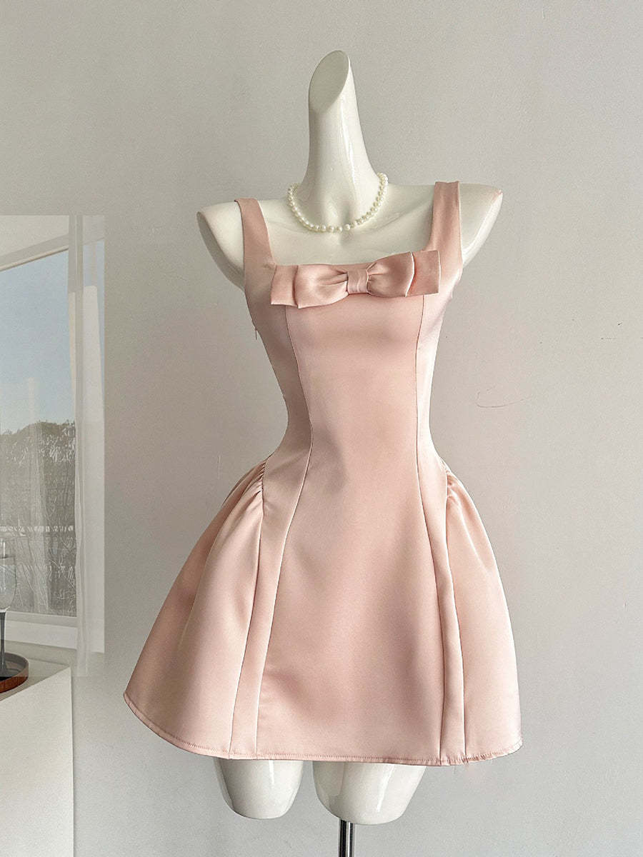 Retro Square Neck Sleeveless A-Line Cocktail Dress with Bow