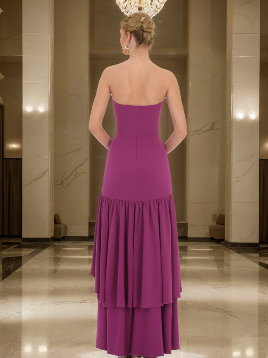 Elegant Asymmetrical Strapless Prom Dress with Ruffles in A-Line/Princess Style