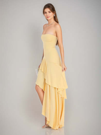 Romantic Strapless A-Line/Princess Prom Dress with Asymmetrical Ruffles