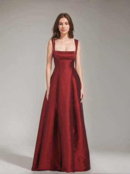 Floor-length A-Line Prom Dress with Square Neckline and Bowknot