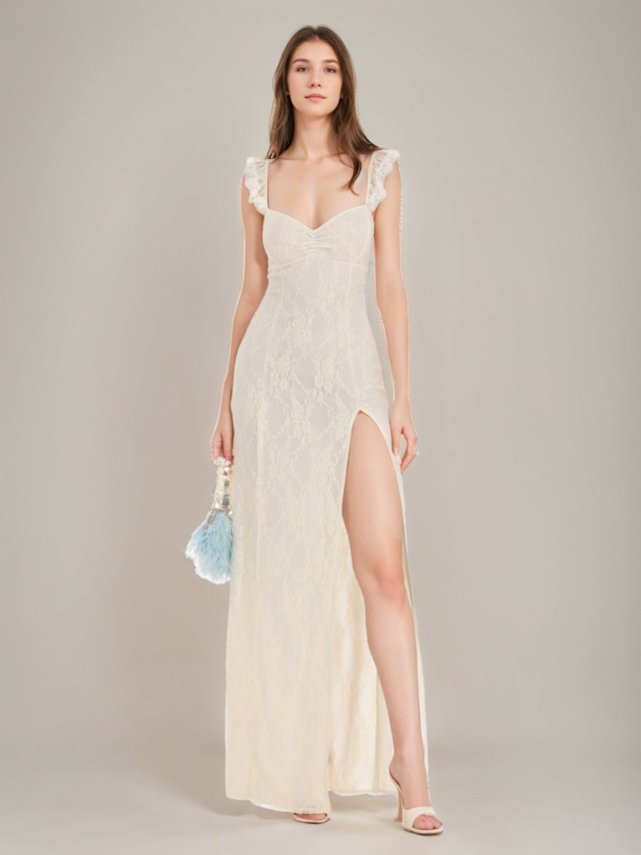 Sweetheart Lace Prom Dresses with Lace-up Back and High Side Slit