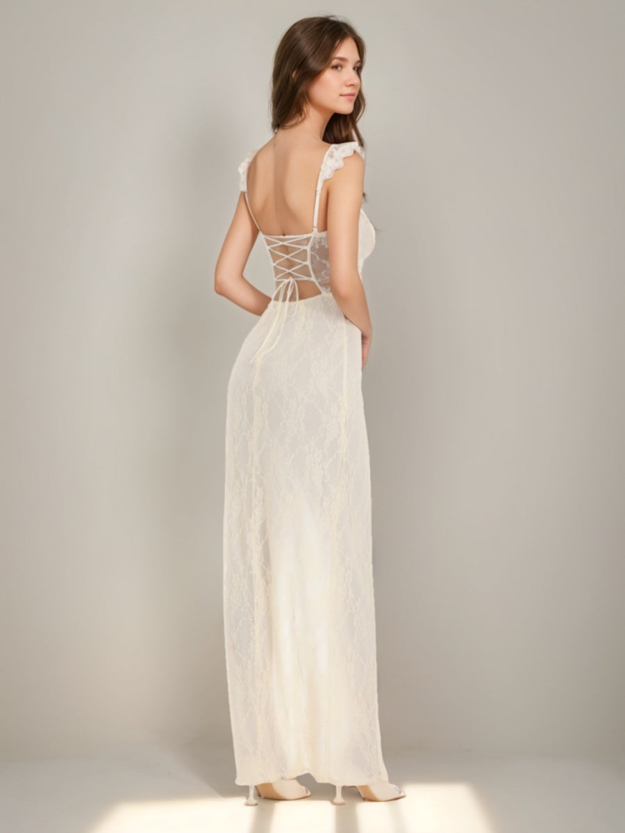 Sweetheart Lace Prom Dresses with Lace-up Back and High Side Slit