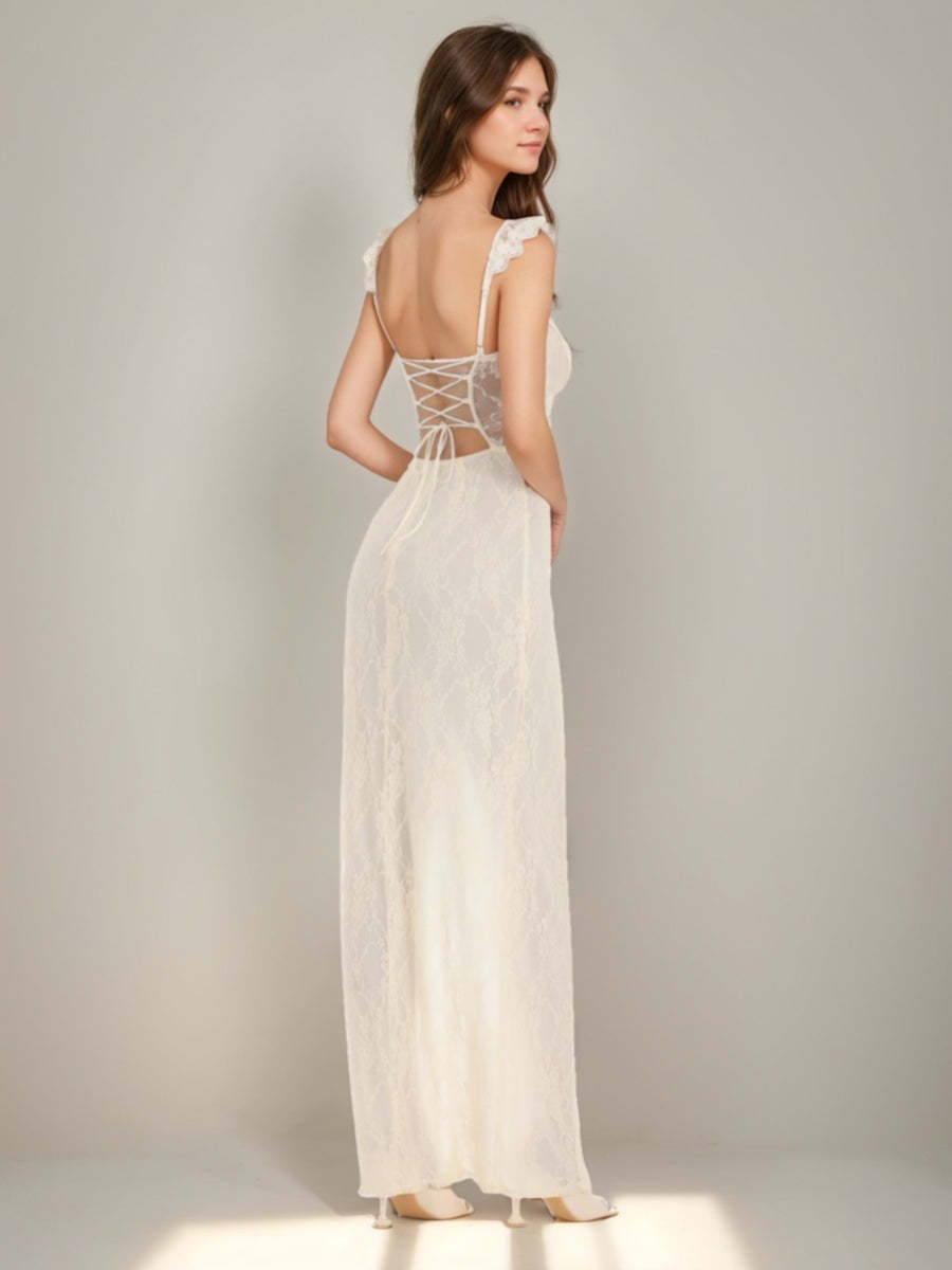 Sweetheart Lace Prom Dresses with Lace-up Back and High Side Slit