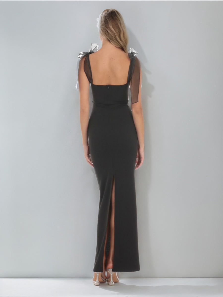 Sweetheart Ruched Prom Dress with Bowknot Straps & Slit in Sheath/Column Style