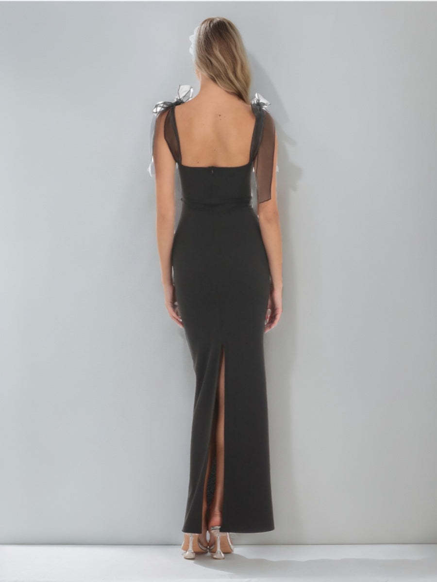 Sweetheart Ruched Prom Dress with Bowknot Straps & Slit in Sheath/Column Style