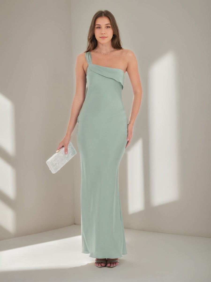 One-shoulder Ruched Prom Dress with Ruffles in Sheath/Column Ankle-Length Style