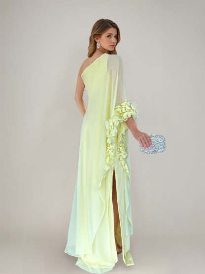 Asymmetrical One-Shoulder Prom Dress with 3D Flowers Feathers and Ruffles