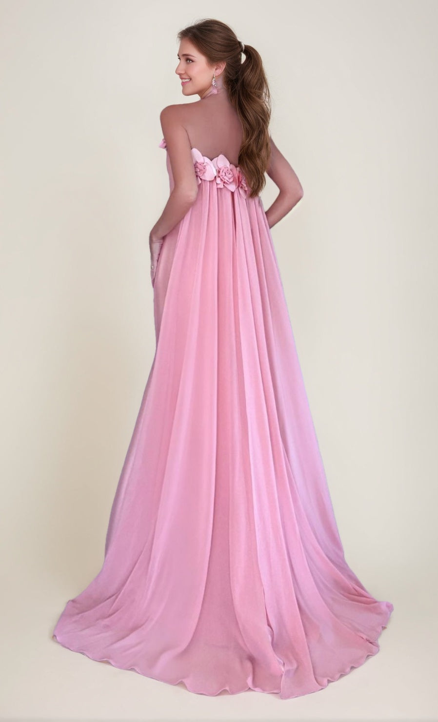 Strapless Sleeveless Floor-Length Prom Dress with 3D Flowers Watteau Train and Ruffles in Trumpet/Mermaid Style-BMbridal.UK