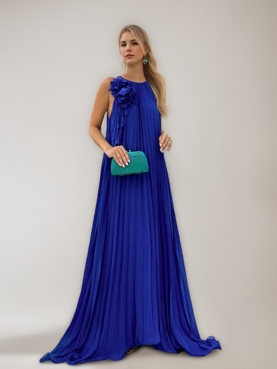 Princess A-line Spaghetti Strap Pleated Asymmetrical Prom Dress with Ruffles and 3D Flowers