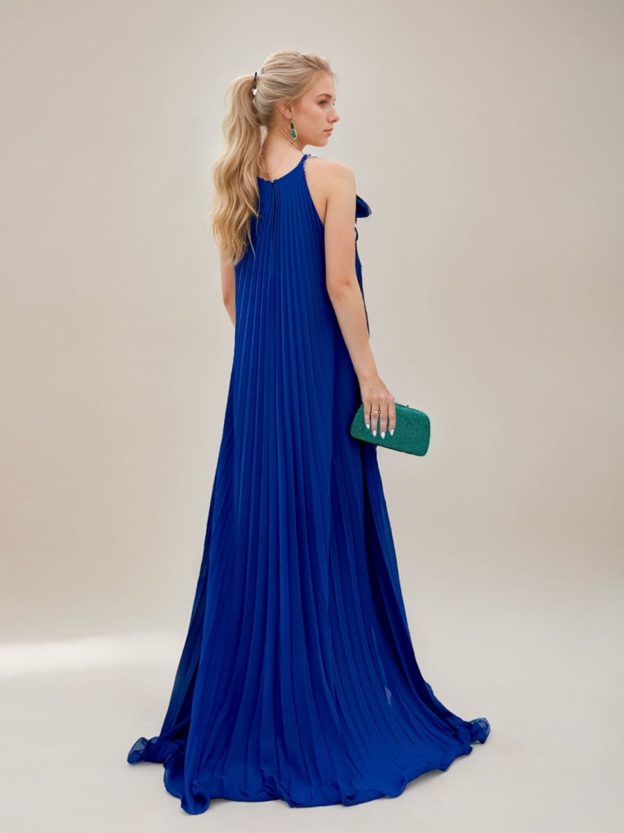 Princess A-line Spaghetti Strap Pleated Asymmetrical Prom Dress with Ruffles and 3D Flowers