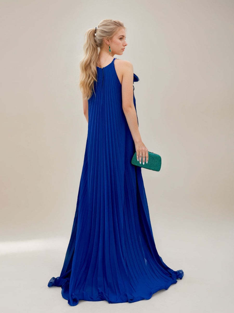 Princess A-line Spaghetti Strap Pleated Asymmetrical Prom Dress with Ruffles and 3D Flowers