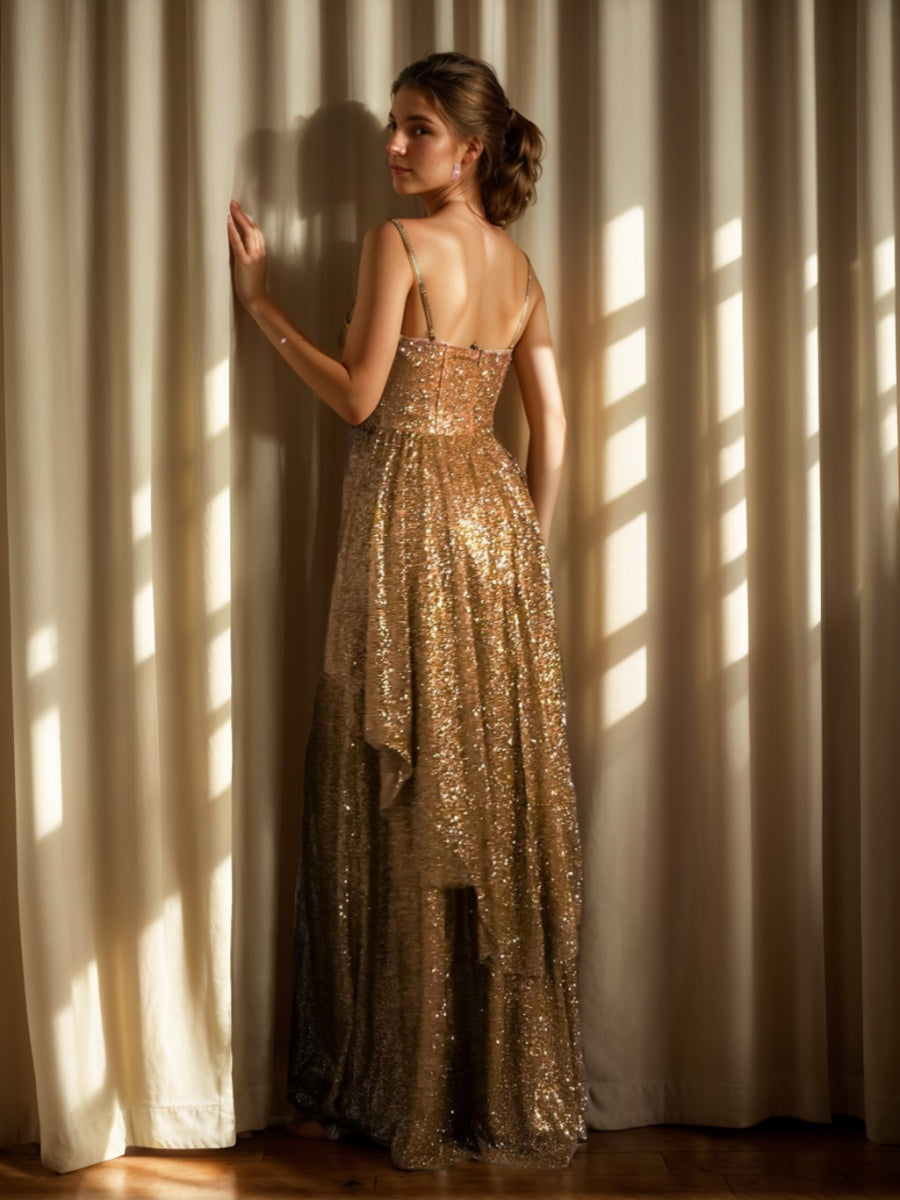 Sweetheart Princess A-line Sleeveless Prom Dress with Asymmetrical Pleats Ruffles & Slit