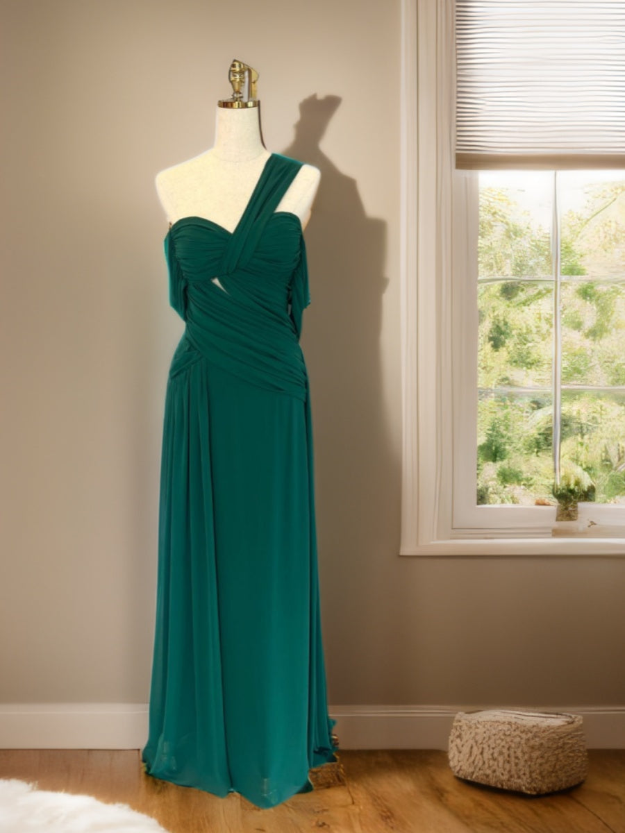Off-the-shoulder Prom Dress with Half Sleeves Ruffles Slit and Watteau Train