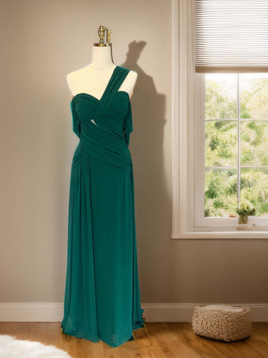 Off-the-shoulder Prom Dress with Half Sleeves Ruffles Slit and Watteau Train