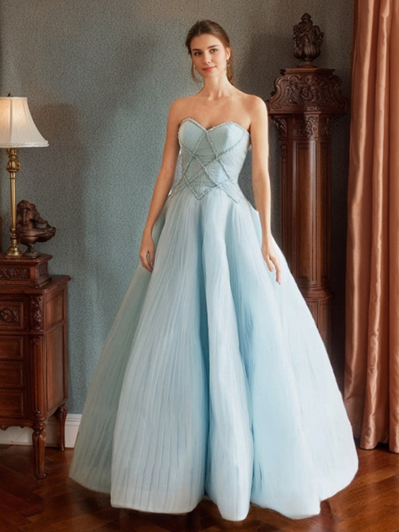 Sweetheart Sleeveless Floor-Length Ball Gown Prom Dress with Lace-up & Pleats