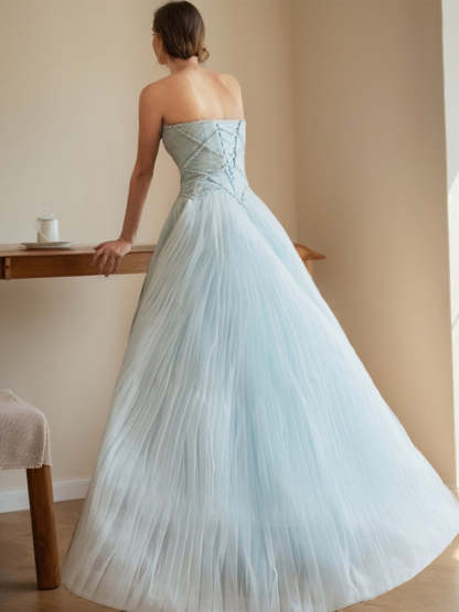 Sweetheart Sleeveless Floor-Length Ball Gown Prom Dress with Lace-up & Pleats