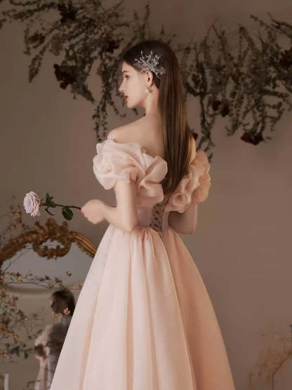 Princess A-line Off-the-shoulder Cocktail Dresses with Beaded Ruffled Sleeves Pleats & Lace-up