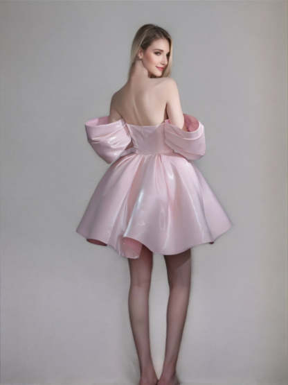 Pretty Off-the-shoulder A-line Princess Cocktail Dress with Short Sleeves and Ruched Detail