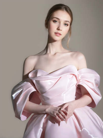 Pretty Off-the-shoulder A-line Princess Cocktail Dress with Short Sleeves and Ruched Detail