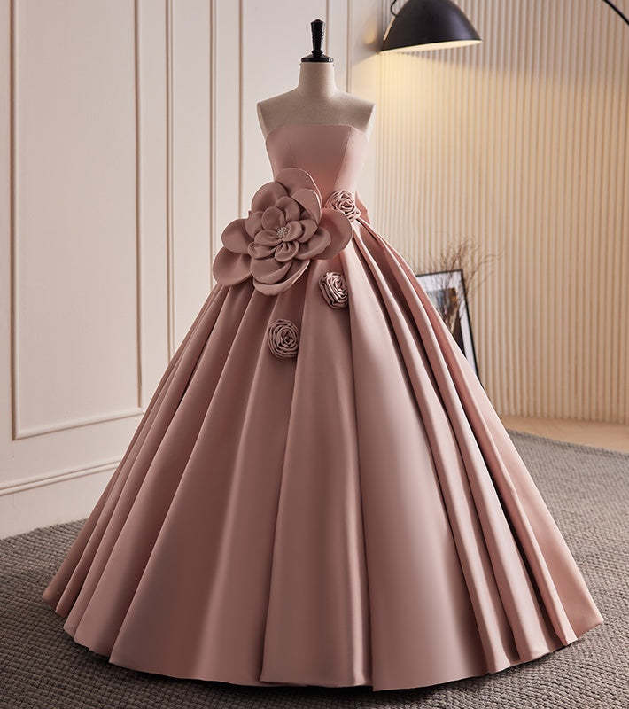 Off-the-shoulder Pleated Ball Gown Prom Dress with 3D Flowers Lace-up Bow and Pearls