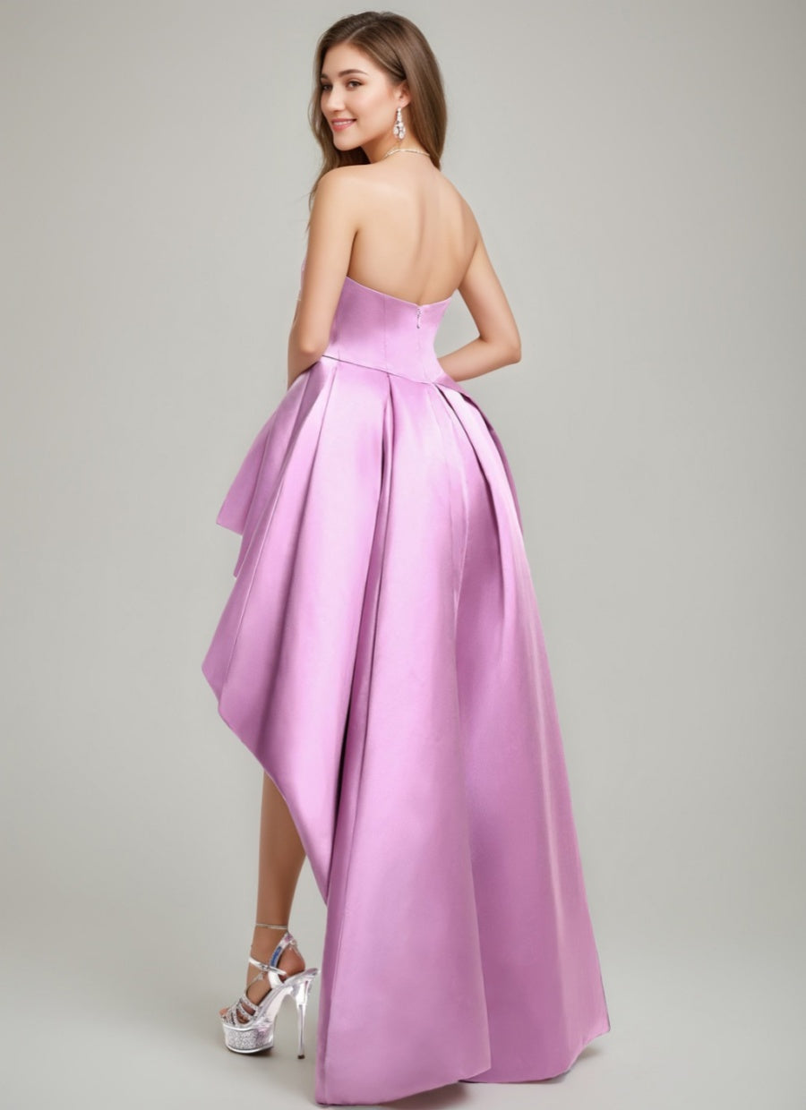 Strapless Backless A-line Prom Dress with Asymmetrical Pleats