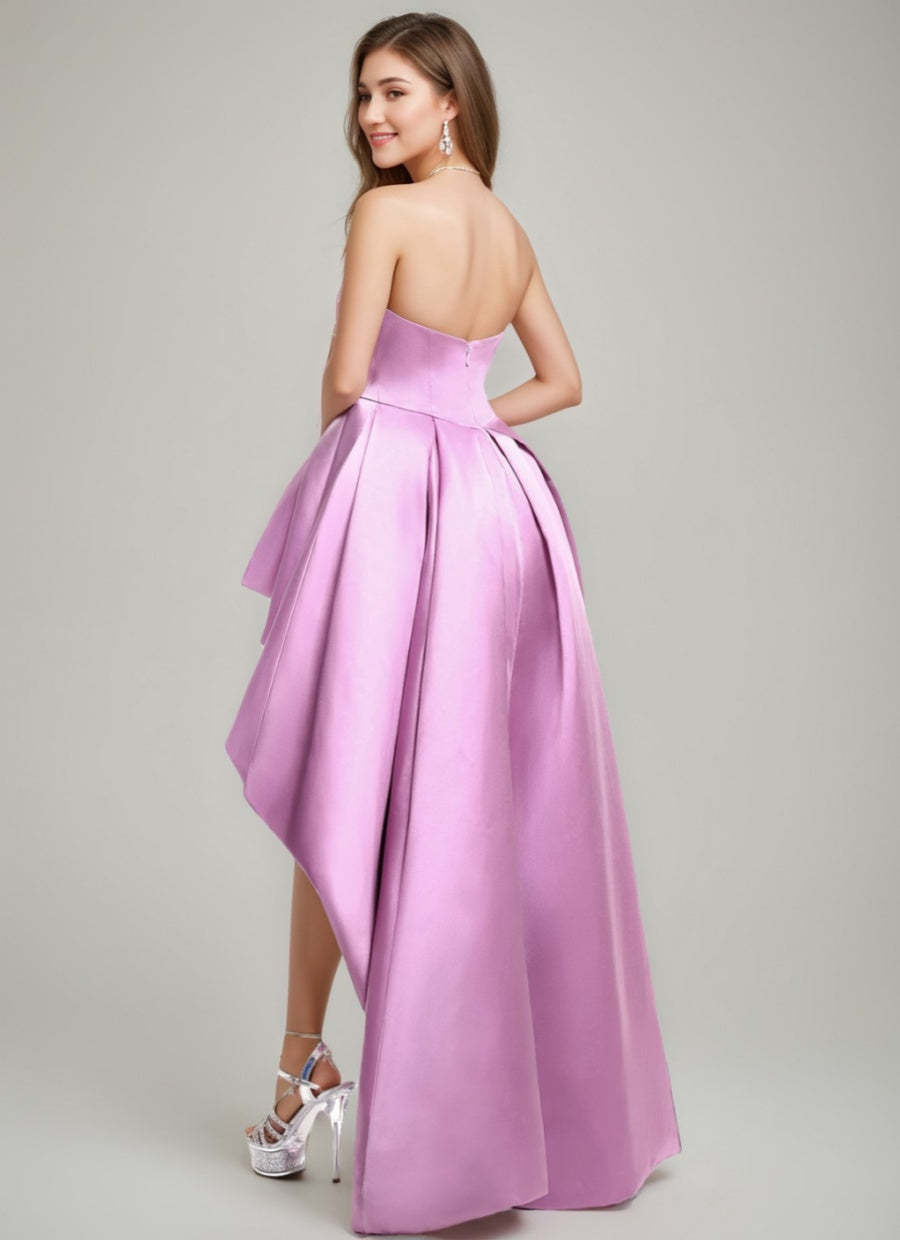 Strapless Backless A-line Prom Dress with Asymmetrical Pleats