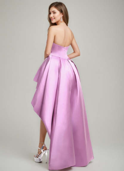 Strapless Backless A-line Prom Dress with Asymmetrical Pleats