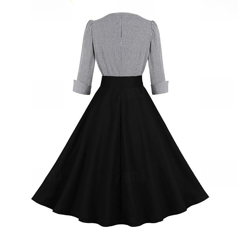 Vintage 1950s A-Line Princess Dress with V-Neck Long Sleeves and Belt