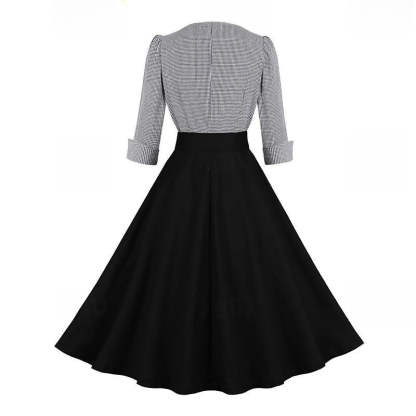 Vintage 1950s A-Line Princess Dress with V-Neck Long Sleeves and Belt