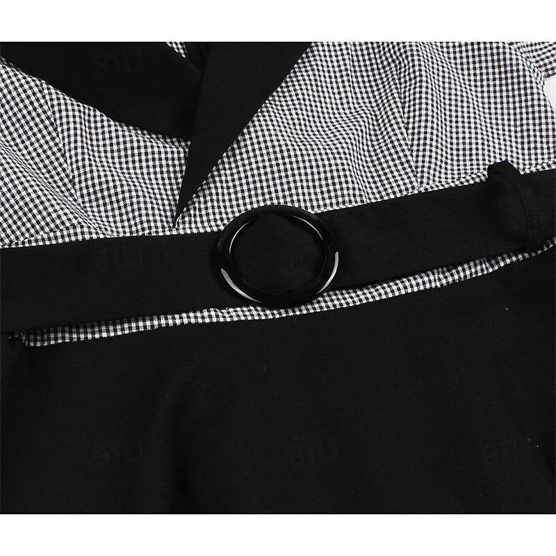 Vintage 1950s A-Line Princess Dress with V-Neck Long Sleeves and Belt