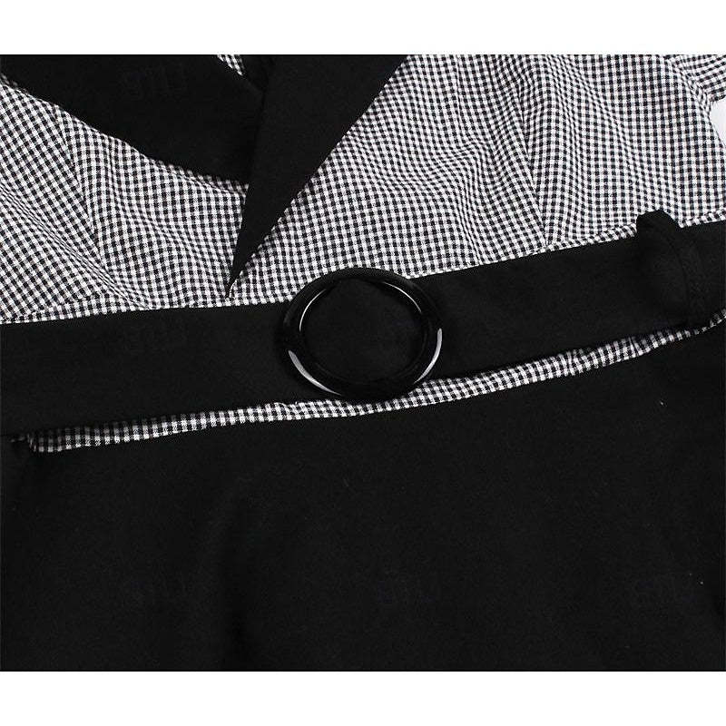 Vintage 1950s A-Line Princess Dress with V-Neck Long Sleeves and Belt