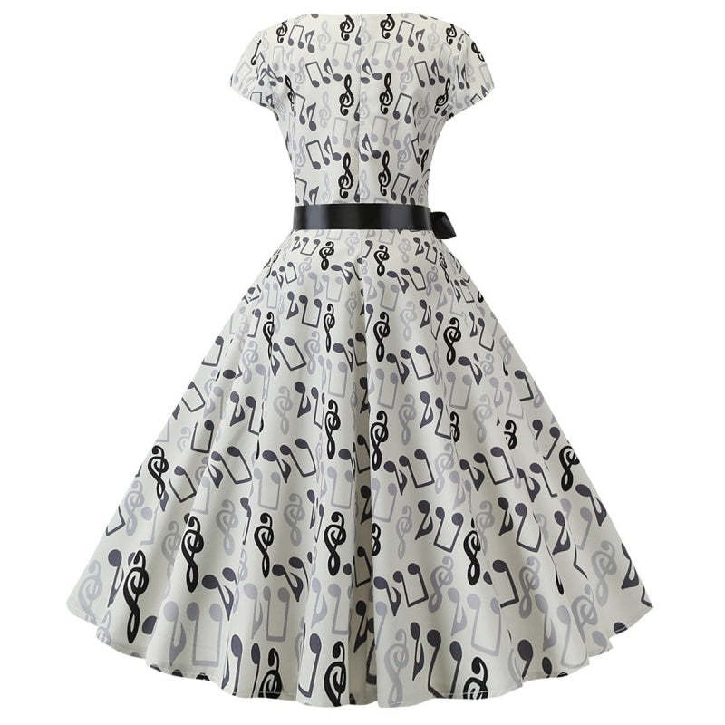 Vintage 1950s A-Line Princess Dress with Scoop Neck and Short Sleeves Featuring a Bow Sash