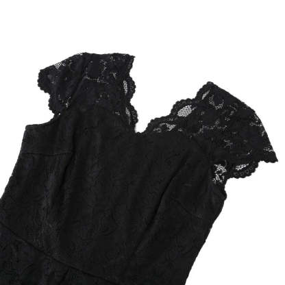 Vintage 1950s A-Line Princess Dress with V-Neck Short Sleeves and Lace Appliques