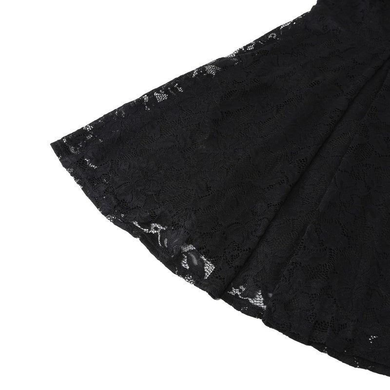 Vintage 1950s A-Line Princess Dress with V-Neck Short Sleeves and Lace Appliques