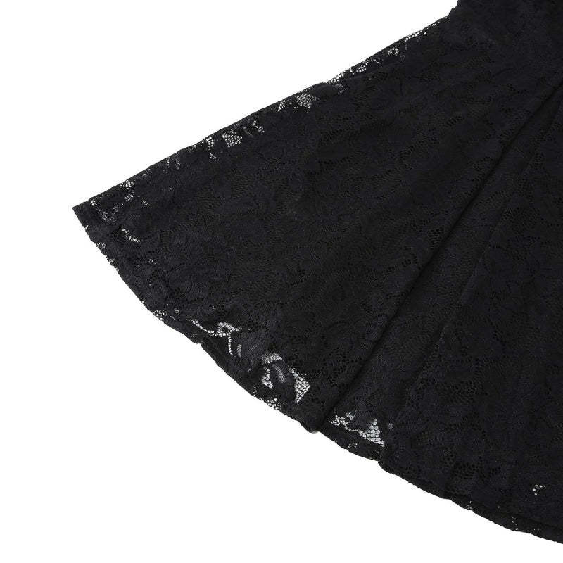 Vintage 1950s A-Line Princess Dress with V-Neck Short Sleeves and Lace Appliques