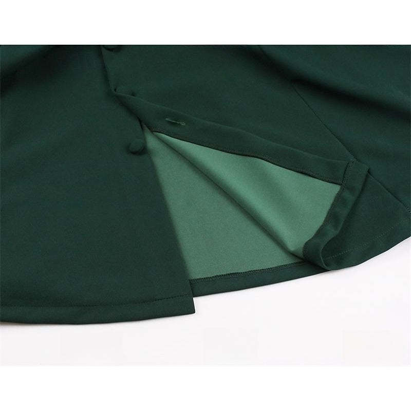 Vintage 1950s A-Line Princess Dress with V-Neck Short Sleeves Ruched Detail Pleats Bow and Buttons