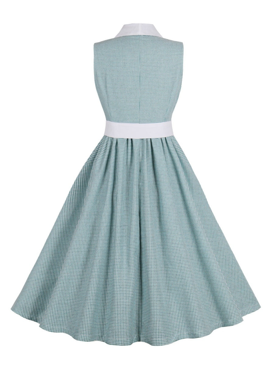 Vintage 1950s Pleated A-Line/Princess Sleeveless Dress with V-Neck Belt & Buttons