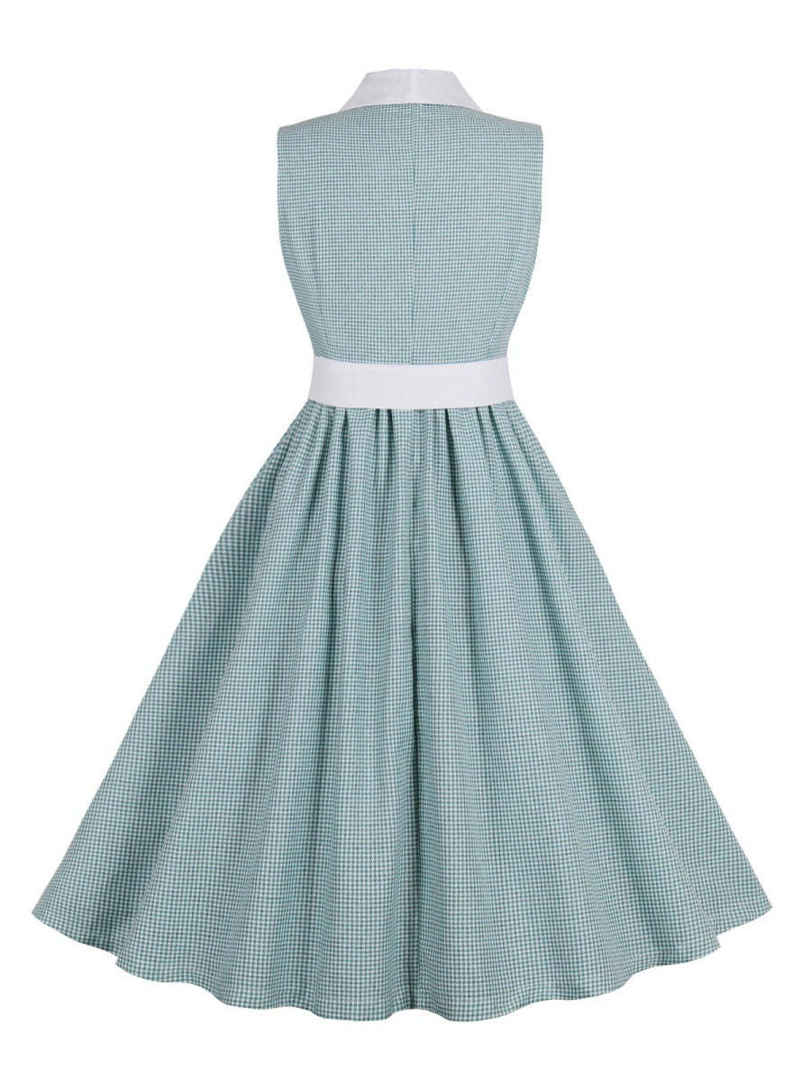 Vintage 1950s Pleated A-Line/Princess Sleeveless Dress with V-Neck Belt & Buttons