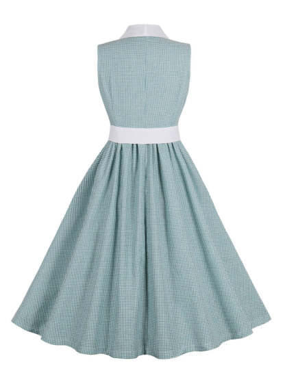 Vintage 1950s Pleated A-Line/Princess Sleeveless Dress with V-Neck Belt & Buttons