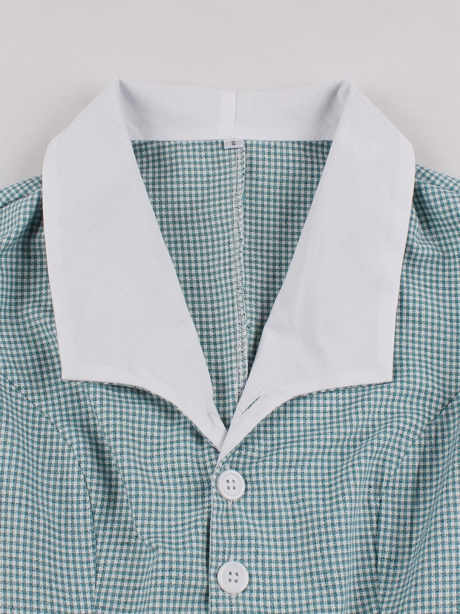 Vintage 1950s Pleated A-Line/Princess Sleeveless Dress with V-Neck Belt & Buttons