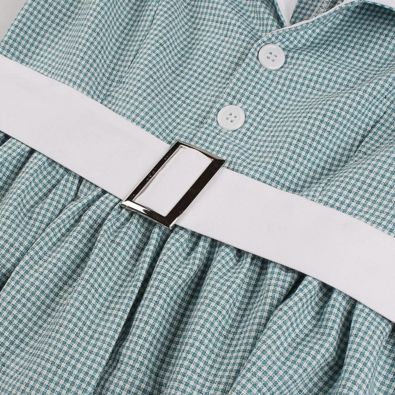 Vintage 1950s Pleated A-Line/Princess Sleeveless Dress with V-Neck Belt & Buttons