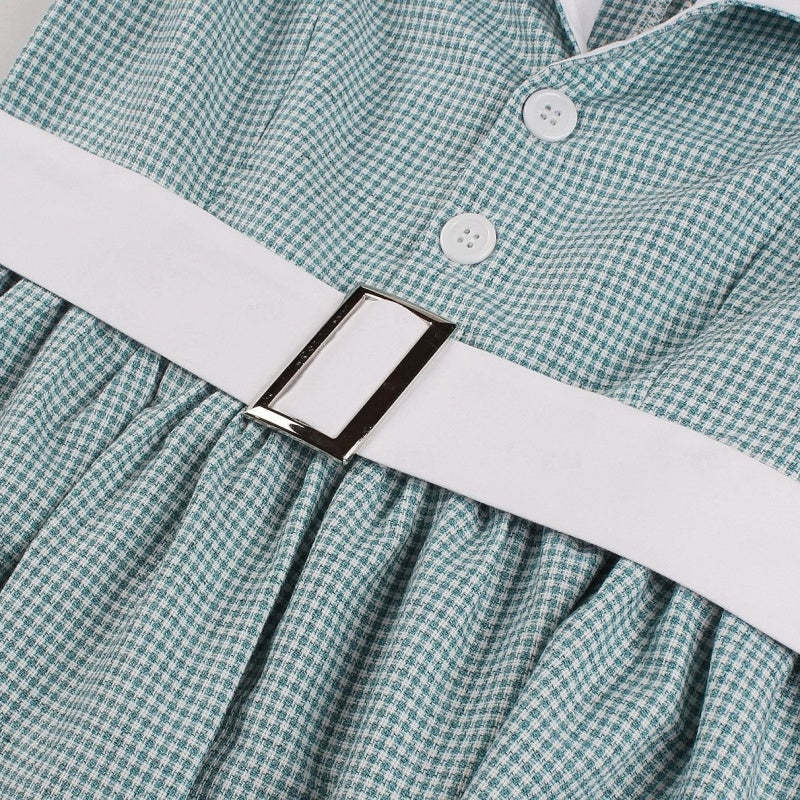 Vintage 1950s Pleated A-Line/Princess Sleeveless Dress with V-Neck Belt & Buttons