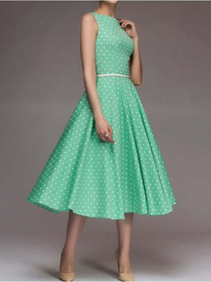 Vintage 1950s A-Line/Princess Tea-Length Dresses with Jewel Neck and Belt
