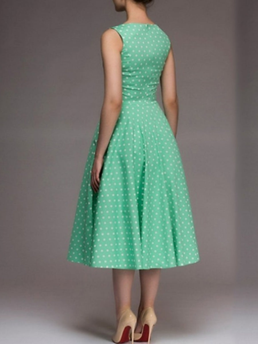 Vintage 1950s A-Line/Princess Tea-Length Dresses with Jewel Neck and Belt