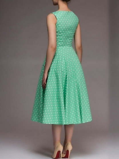 Vintage 1950s A-Line/Princess Tea-Length Dresses with Jewel Neck and Belt